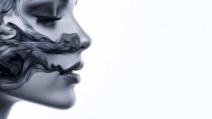  A woman's face with smoke coming out of her mouth