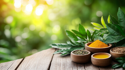 Islamic Natural Remedies Setup on Rustic Wooden Table
