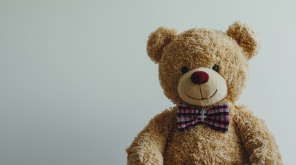 Obraz premium A plush teddy bear wearing a bow tie on a white isolated background