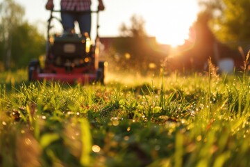 Senior Man With Lawnmower: Landscaping and Gardening Technology for Retirement