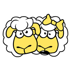2 Sheep Couple Valentine's Day Friends In Love Fun Design Lover Art Vector Illustration Card T-Shirt Poster Sticker Graphic Print Decorative Drawing Isolated Logo Decoration Symbol Creative Cool Style