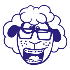 Sheep Nerd Horn-Rimmed Glasses Braces Geek Gamer Design Lover Art Vector Illustration Card T-Shirt Poster Sticker Graphic Print Decorative Drawing Isolated Logo Decoration Symbol Creative Cool Style
