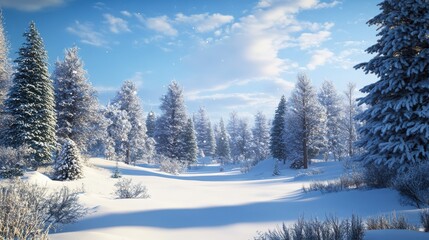 Fototapeta premium Merry christmas and happy new year greeting background with copy-space.Beautiful winter landscape with snow covered trees.