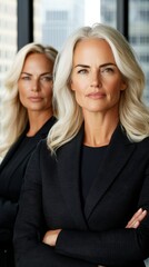 Obraz premium Two women standing next to each other with their arms crossed