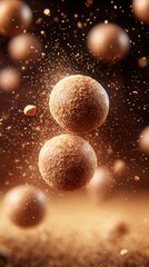 A group of brown spheres floating in the air