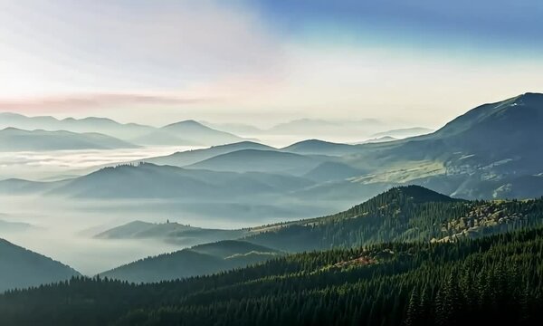 landscape in the mountains silhouettes of mountains, forest, travel, in green tones, travel, Carpathian mountains, hiking in the mountains, fav, drone