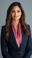 Obraz premium A woman in a business suit with a pink scarf