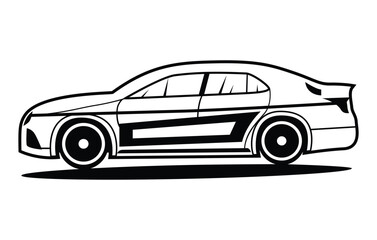 Abstract Classic vintage sports car silhouette vector 
illustration in black and white drawing style on a 
white background,coloring book.