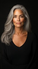 Fototapeta premium A woman with gray hair wearing a black top
