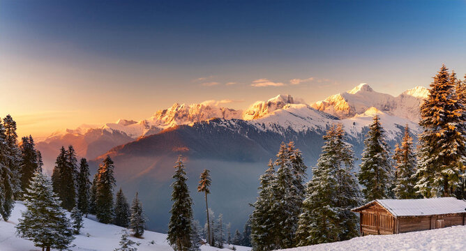 Sunrise Over Snowy Peaks in Auli