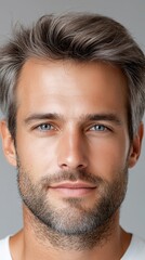 Obraz premium A man with grey hair and a beard smiles at the camera