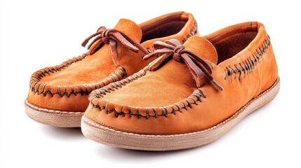 Fototapeta premium Comfortable Orange Leather Moccasin Slip-On Shoes for Casual Wear