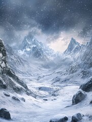 Obraz premium A breathtaking view of the snow-covered mountains under the dull sky