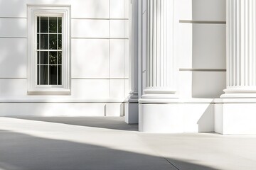 Elegant white facade showcases classical architecture with disti