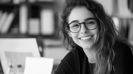 Smiling young female administrative assistant making notes of working planning organizing information in her office.
