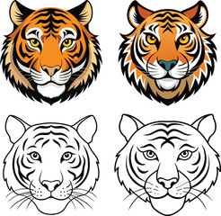 Set of tiger illustration. Tiger head vector arts