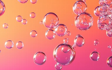A surreal arrangement of soap bubbles on a gradient bright pink-to-orange background
