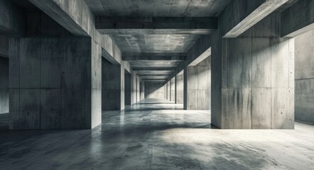 Urban Concrete Interior Perspective: Spacious Empty Room with Industrial Design and Textured Cement Flooring