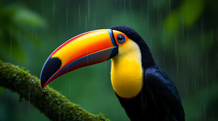 Fototapeta premium Toucan Perched in Tropical Rainforest Scene