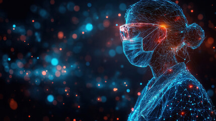 Detailed Polygonal Wireframe of a Physician Wearing Surgical Mask