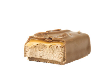 Closeup of chocolate bar isolated on white
