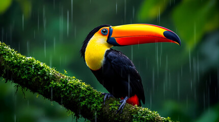 Obraz premium Toucan Perched in Tropical Rainforest Scene