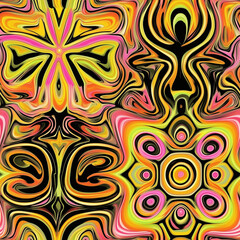 Fototapeta premium Neon colored yellow, black and pink orange swirl seamless pattern
