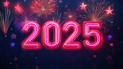 2025 Happy New Year – Celebration with Sparklers and Fireworks