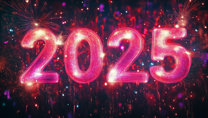 2025 Happy New Year – Celebration with Sparklers and Fireworks