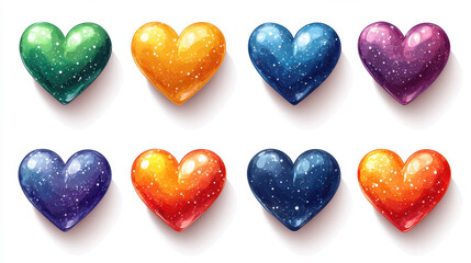 Obraz premium Diverse Pride Heart Icons Collection for LGBTQ+ Community Support