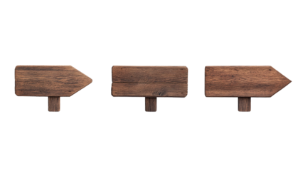 Three different wooden signs pointing in the same direction, cut out
