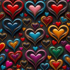 set of valentine hearts with ornament, golden heart shaped pattern in abstract background, tattoo design, illustration wallpaper 