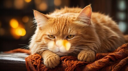 Relaxed Orange Cat Lounging in a Cozy Setting
