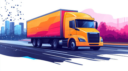 Fast Moving Delivery Truck Line Art Icon
