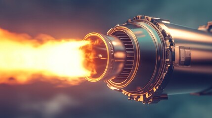 Dynamic Rocket Engine Test Against Dramatic Sky
