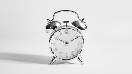 Classic Silver Alarm Clock on a Clean White Background