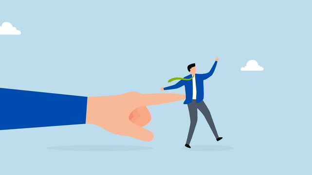 Nudge theory, 4k animation of boss finger nudge businessman employee.