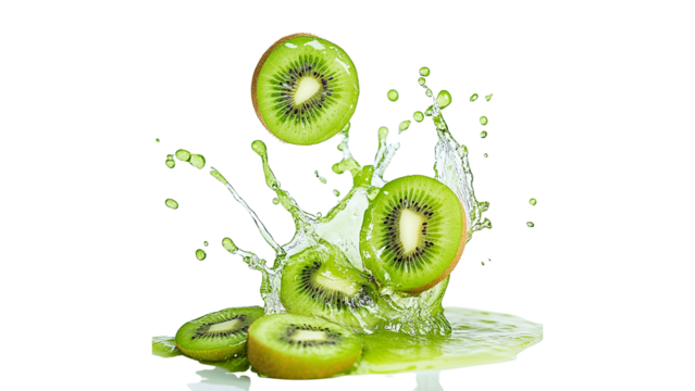 Vibrant green kiwi juice splash, cut out