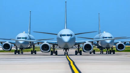 Naklejka premium Jetliners Being Refueled on Runway Under Clear Sky