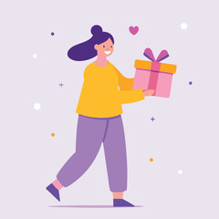 Affectionate Woman Offering a Gift Vector Cartoon Illustration. Girlfriend holding a Affectionate Woman Offering a Gift Vector Cartoon Illustration. Girlfriend holding a Valentine’s Day prepresent box
