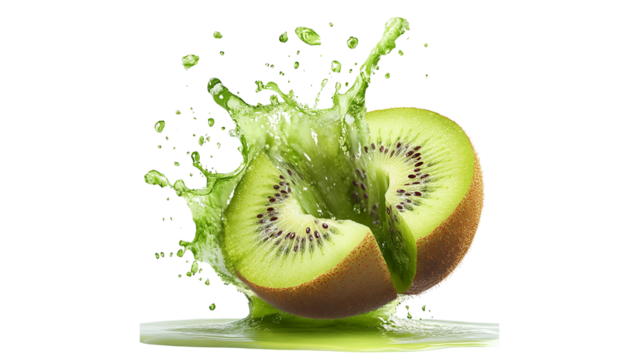 Vibrant green kiwi juice splash, cut out