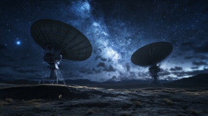 Fototapeta premium Remote Dishes Under Starry Moonlit Sky