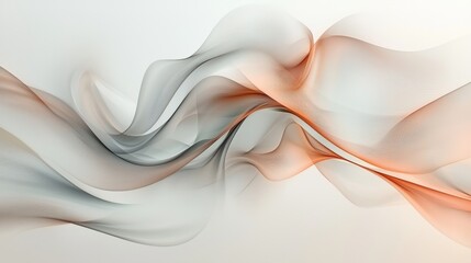Obraz premium A flowing abstract design featuring soft waves in shades of gray and orange against a light background, evoking tranquility and elegance.