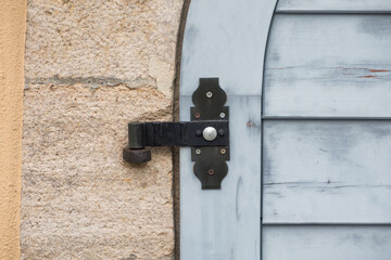 Vintage style door latch close up view.