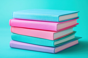 Fototapeta premium Stack of books on blue background.