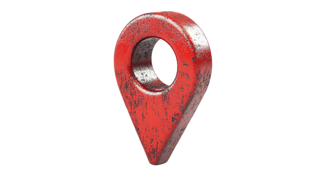 3D red location icon on a white background, in a minimalistic style with a simple design, cut out