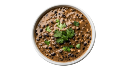 Dal Mash, Indian black beans in a creamy sauce with coriander leaves on top in a white bowl, cut out