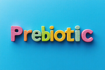  "Probiotic" spelled with colorful wooden letters on white background.