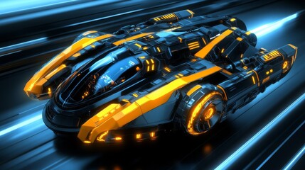 Fototapeta premium High-Tech Vehicle with Glowing Effects on Isolated Background