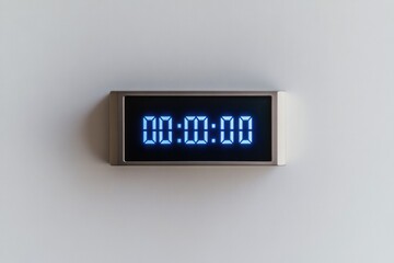 A digital clock displays 00:00, indicating the start or end of a time period.
